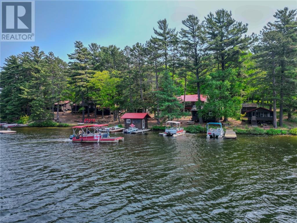 Charlton Lake Camp cottages and waterfront viewed from the lake